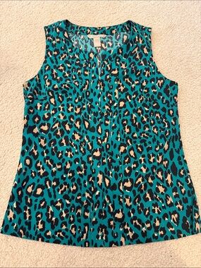 Banana Republic Teal Leopard Print Sleeveless Shell Top